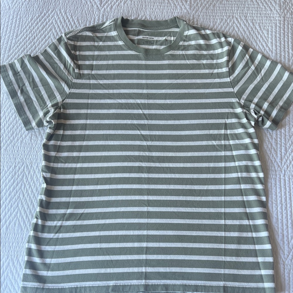Everlane Green and White Striped T-Shirt